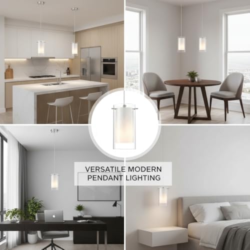 AKEZON Brushed Nickel Pendant Light Kitchen Island, Adjustable Height - Image 4