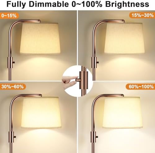 Ambimall Fully Dimmable Floor Lamp with 9W LED Bulb, Standing Lamp for Living Room with Adjustable Head, Modern Tall Light with Rotary Switch for Office, Brown and Beige - Image 4
