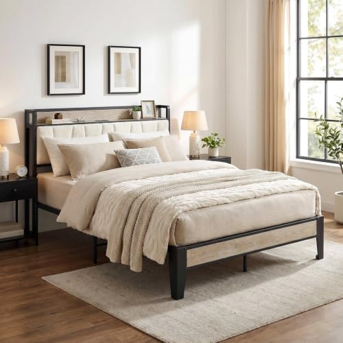 LIKIMIO Queen Bed Frame with Storage Headboard and Charging Station - Image 4