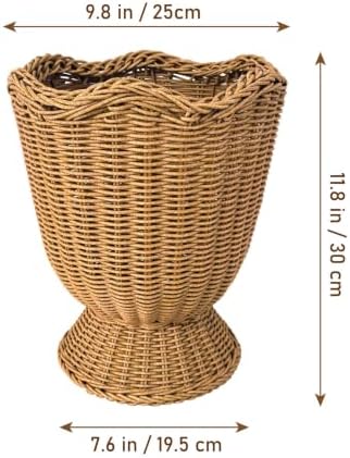 Rattan Planter, Woven Planter Basket for Plants Indoor Outdoor, Rattan Flower Pot, Decorative Plant Holder Basket for Garden Patio Boho Home Decor (Orange&Scalloped-Small:11.81" H x 9.84" W) - Image 2