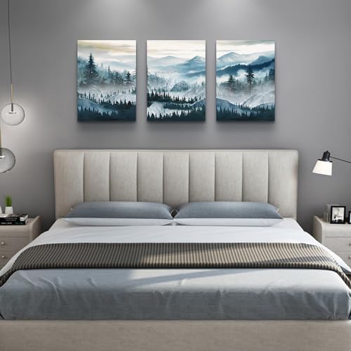 MHARTK66 Wall Art for Bedroom,Mountain Landscape Wall Decor,Large Foggy Forest Artwork for Walls, 3 Piece Nature Paintings Prints for Living Room Hallway Office Kitchen Home Decorations, 12x16 Inch - Image 4