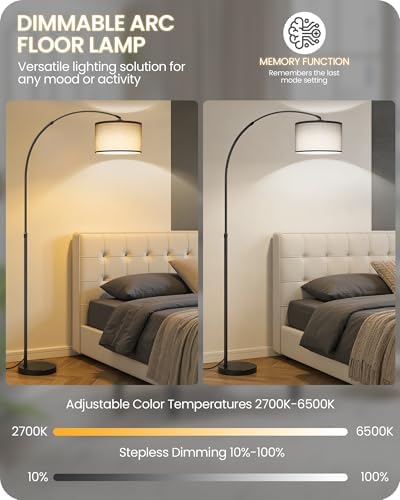 75" Dimmable Gray Arc Floor Lamp with Marble Base and Adjustable Height - Image 5