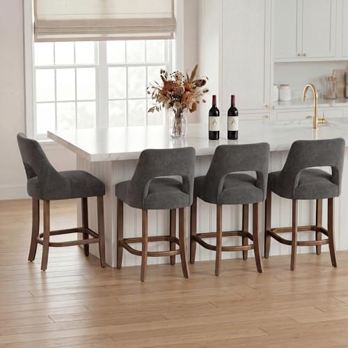 UVV Bar Stools Set of 4, Upholstered Counter Height Bar Stools, Modern Counter Stools with Wood Legs for Kitchen Island Dining Room Bar, Dark Grey - Image 2