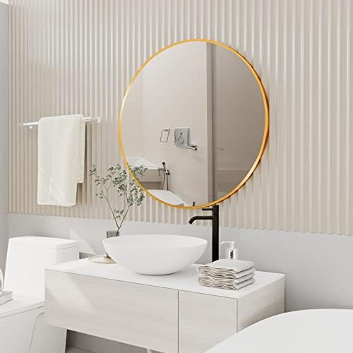 HARRITPURE Round Mirror 19.6" Gold Wall Mounted Circle Mirror with Aluminum Alloy Frame Modern Design for Bathroom, Living Room, Vanity, Bedroom, Entryway - Image 2