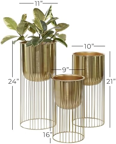 Deco 79 Metal Indoor Outdoor Planter Set of 3, 24", 20", 16"H, Satin Gold - Image 6