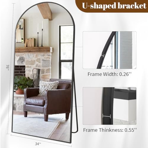 Koonmi 34"x76" Arched Full Length Mirror, Black Large Floor Mirror with Aluminum Alloy Frame Standing Hanging or Leaning Wall-Mounted Full Body Mirror for Living Room and Bedroom - Image 4