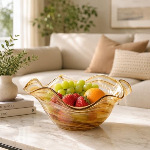 Hand Blown Glass Bowl Decorative Dish Fruit Bowl Home Decor - Image 2