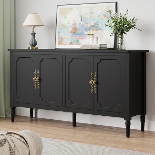 RoyalCraft Buffet Cabinet with Storage, 59" Vintage Sideboard with Adjustable Shelves, Mid Century Modern Painted Credenza Coffee Bar for Kitchen, Dining Room, Entryway, Living Room, Satin Black - Image 3