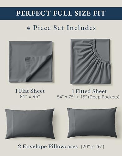 LANE LINEN Full Sheet Set 100% Organic Cotton Cooling Soft 4pc - Charcoal - Image 4