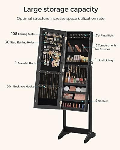 SONGMICS LED Jewelry Cabinet Standing, Lockable Armoire - Image 4