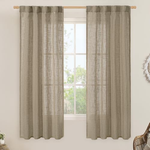 LAMIT Taupe Semi Sheer Window Linen Curtains 63 Inch Length for Bedroom by LAMIT