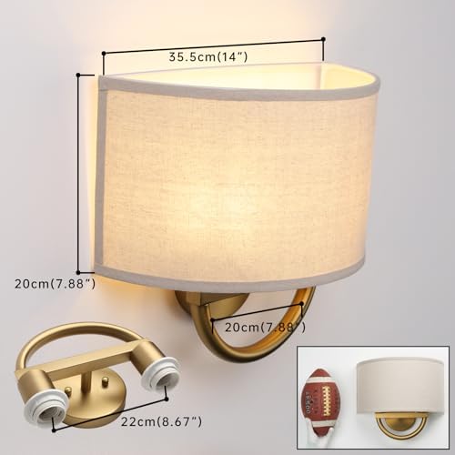 Industrial 2-Lights Wall Sconce Fixtures with Linen Fabric Shade, Double Wall Light Lamps Decor for Hallway Bedroom Living Room Bathroom Stairway - Image 3