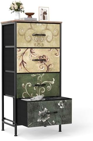 DUMOS Nightstand, Bedside Table with 4 Fabric Drawers by DumosLifestyle