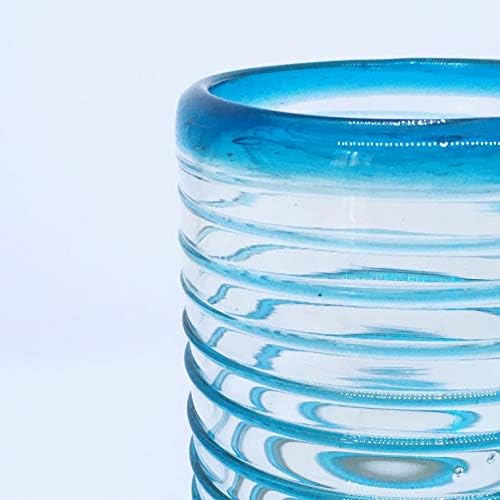 Aqua Blue Spiral 14 oz Drinking Glasses (set of 6), Recycled Glass, Lead-free, Toxin-Free (Drinking) - Image 3