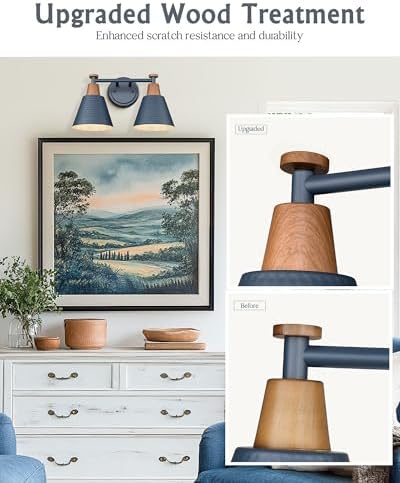 FEMILA 2 Light Bathroom Vanity Light, 15" Modern Bathroom Lighting Fixtures Over Mirror, with Woodgrain Finsih, 4FG59B-2W Blue-NW - Image 5