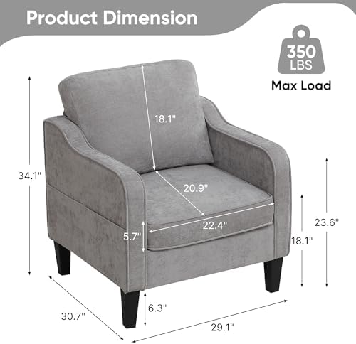 Accent Chair for Living Room, Mid Century Modern Reading Chair for Bedroom, Upholstered Armchair with Side Pockets, Comfy Single Sofa Side Chair for Office, Apartment, Small Room, Light Grey - Image 2