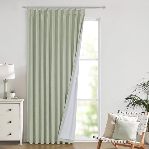 Vision Home Soft Green Pinch Pleated Full Blackout Curtains Linen Blended Room Darkening Window Panels 84 inch for Living Room Bedroom Thermal Insulated Pinch Pleat Drapes with Hooks 60" Wx84 Lx1 by VisionHome