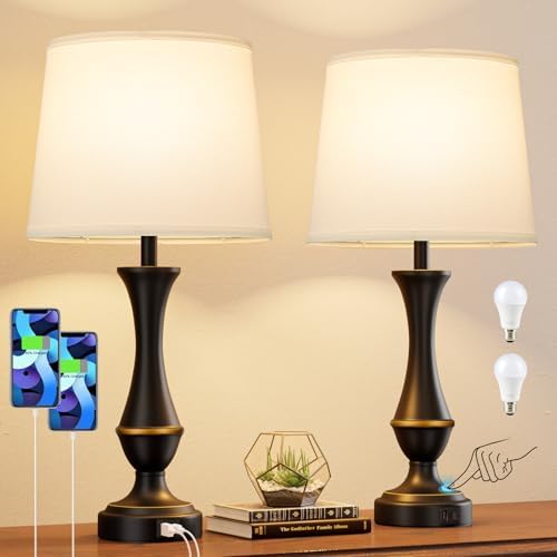 Touch Lamps for Nightstand, 3 Way Dimmable Lamps for Bedroom with USB C+A by SeealleLighting