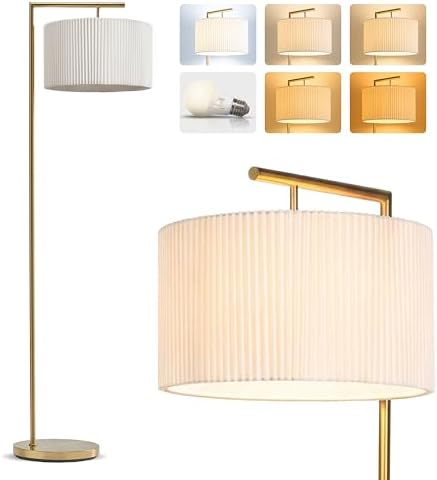 Brightech Montage Modern Floor Lamp - LED Standing Lamp with Tan Shade for Living Rooms & Offices - Bedroom Reading Light - Tall Corner Pole Lamp for Contemporary Home Decor - Antique Brass by Brightech
