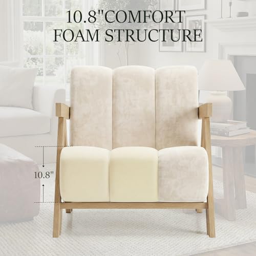Modern Accent Chair for Living Room Bedroom,Comfy Chenille Reading Chair with Wood Frame,Oversized Upholstered Lounge Armchair with Thick High-Elastic Sponge for Apartment & Waiting Room (White,1) - Image 6