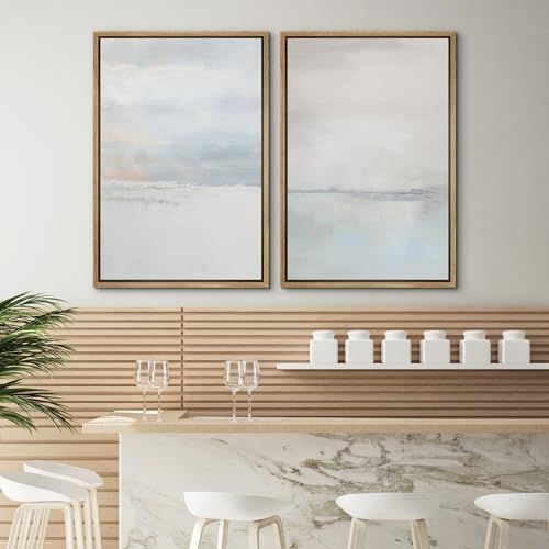SIGNWIN Framed Canvas Print Wall Art Set Pastel Gray Watercolor Landscape Abstract Shapes Illustrations Minimal Decorative Boho Nordic Relax/Zen for Living Room, Bedroom, Office - 16"" x24 x2 Natural - Image 4