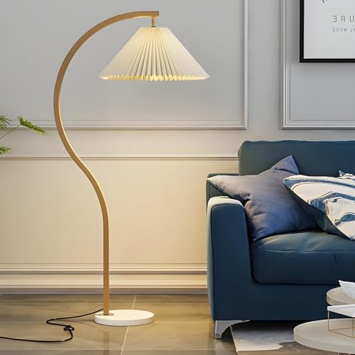 Mid Century Modern Arc Floor Lamp,Pleated Fabric Shade,for Living Room - Image 4