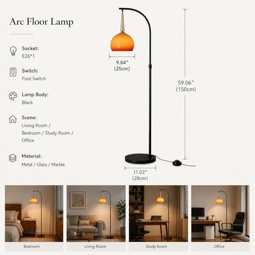 Vintage Orange Arc Floor Lamp with Sunset Glass Shade - Image 6