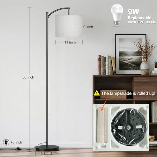 mukuxin Floor Lamp, LED Floor Lamp with Foot Switch & Adjustable Linen Lampshade, 3 Color Temperature Tall Modern ARC Standing Lamps for Living Room Office Bedroom (9W Blub Included) - Image 3