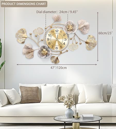 47" Modern Farmhouse Large Decorative Wall Clock, Ginkgo Metal Art - Image 2