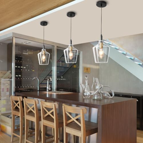 Glass Pendant Lighting for Kitchen Island 1 Pack Black Gold Clear 8 Inch - Image 2