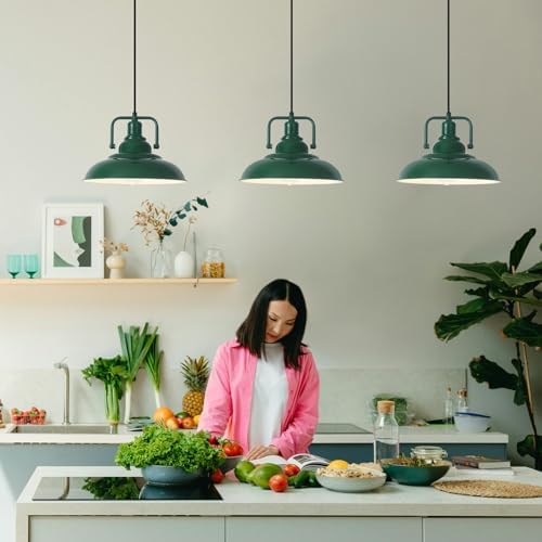 Farmhouse Pendant Light, 12.5inch, 3 Packs Green Kitchen Pendant Lights, Island Pendant Lights, Pendant Lights Kitchen Island, Pendant Light for Bedroom, Office, Kichen Sink, Library - Image 4