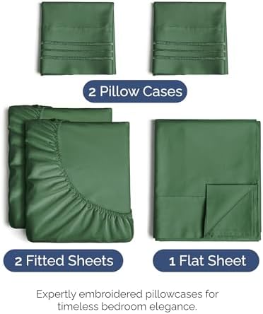 Split King Size 5 Piece Sheet Set - Breathable & Cooling - Emerald Green - Image 2
