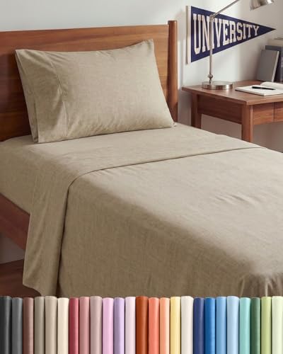 Twin XL 3 Piece Sheet Set - College Dorm Room Essentials - Heathered Beige by CGKUnlimited