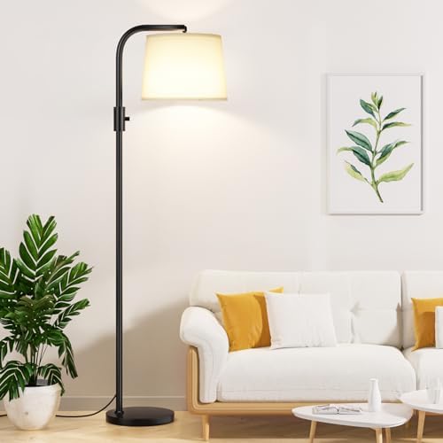 Ambimall Fully Dimmable Floor Lamp with 9W LED Bulb, Standing Lamp for Living Room with Adjustable Head, Modern Tall Light with Rotary Switch for Office, Black and White by Ambimall