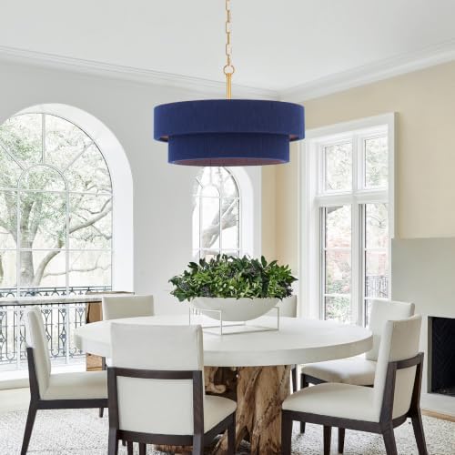 20” Navy Blue Boho Hand Woven Pendant Light Brass Adjustable Coastal Chandelier for Dining Living Room Kitchen Bedroom, UL Listed - Image 3