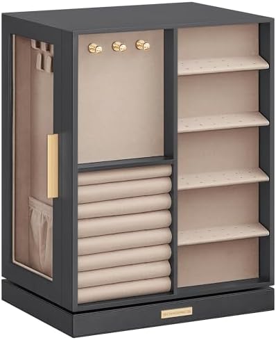 SONGMICS Jewelry Box Organizer, 360° Rotating, 5 Drawers, Slate Gray - Image 6