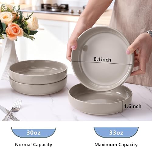 LIANYU Pasta Bowls Set of 4, 33oz Stoneware Salad Serving Bowls, Large and Round Pasta Plates for Dinner, Dishwasher & Microwave Safe, Milky Brown - Image 2
