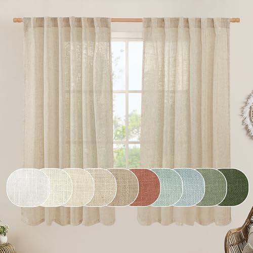 LAMIT Semi Sheer Linen Curtains 60 Inch Length, Light Filtering Panels by LAMIT
