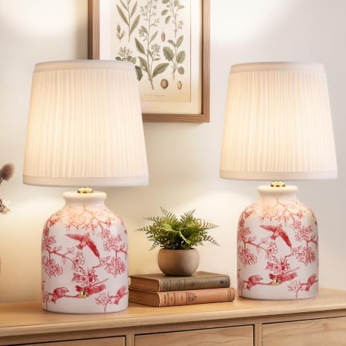 ShineTech Rechargeable Cordless Small Ceramic Table Lamps Set of 2, Red by ShineTech