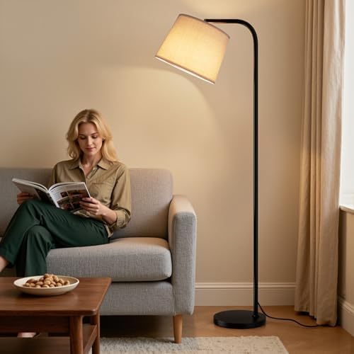 Ambimall Remote-Controlled Floor Lamp - Color Temperature Adjustable and Fully Dimmable, Standing Lamp for Living Room with Rotating Head, Tall Lamp for Bedroom, 9W Bulb Included (Black and Beige) - Image 6