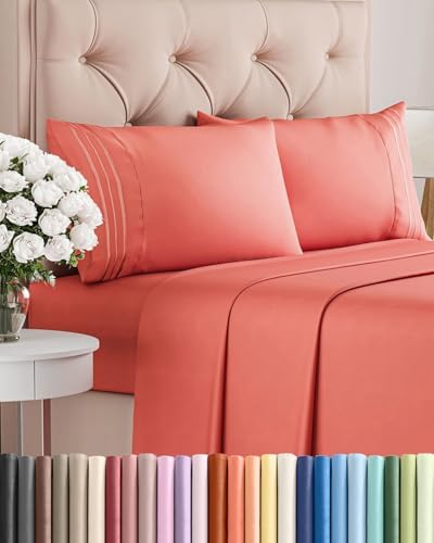 Cal King Size 4 Piece Sheet Set - Comfy Breathable & Cooling Sheets - Coral by CGKUnlimited