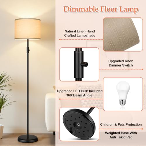 Floor Lamp Simple Design with Shade, Small Tall Lamps for Living Room Bedroom Office Dining Room Kitchen-Black - Image 4