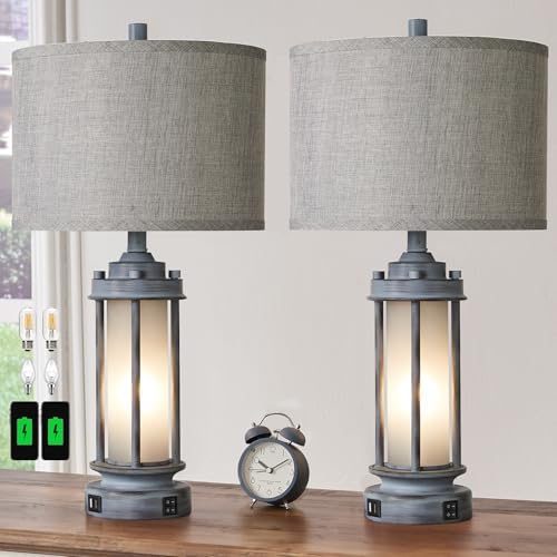 AIEAMPDO Set of 2 Rustic Table Lamps for Living Room with 2 USB C+A Ports by AIEAMPDO