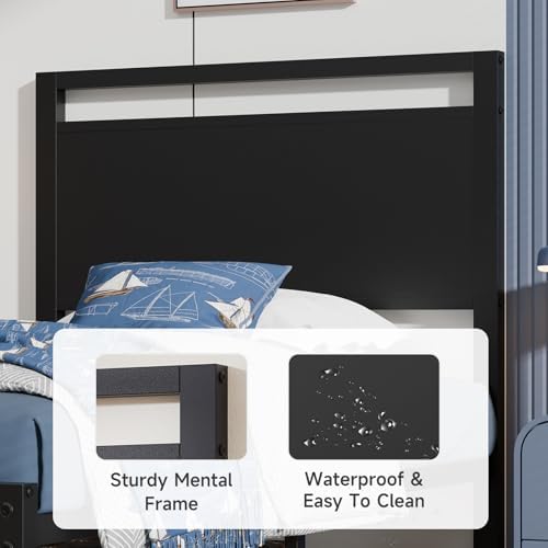 Z-hom Twin Metal Bed Frame with Wooden Headboard and Footboard, Heavy Duty Platform Frame with Metal Slats, No Box Spring Needed, Quiet and Non-Slip Design, Bed Storage for Small Bedroom,Black - Image 4