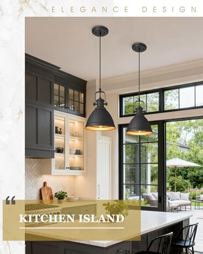 8" Black Pendant Light for Kitchen Island, Metal Shade - Image 6