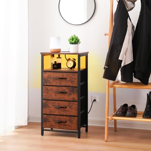 Yoobure Night Stand - LED Rustic Nightstand with Charging Station for Dorm - Image 2