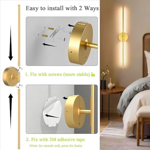 Battery Operated Wall Sconce Set of Two: Gold Wireless Rechargeable Wall Light with 10000mAh Detachable Battery and Remote, 360° Rotatable Scone Wall Decor for Bedroom Hallway Bathroom, 31.5inch - Image 6