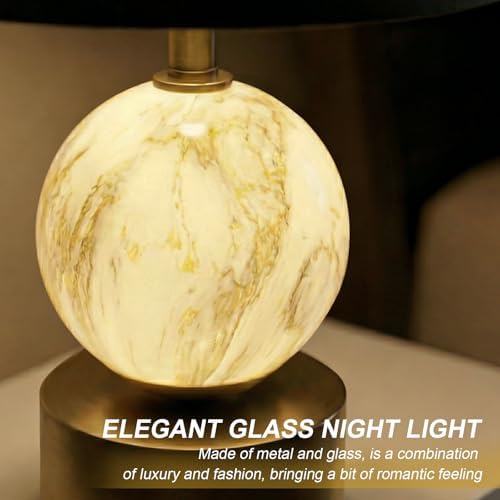 Oneach 20.5" Small Bedside Table Lamps for Bedroom Nightstands, Gold Glass Modern Table Lamps Set of 2 with USB A+C Charging Port, Night Light, Luxury Lamps for Living Room End Table(Bulbs Included) - Image 5
