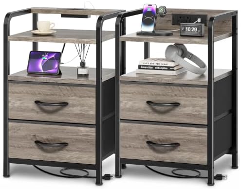 Huuger Nightstands Set of 2, Night Stand, Charging Station, USB-C Ports by Huuger