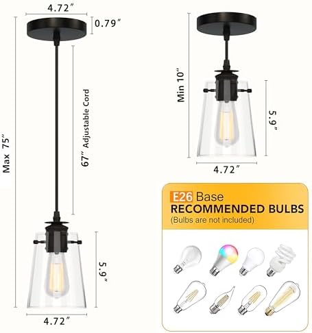 Black Pendant Lights Kitchen Island,Modern Glass Hanging Light Fixtures - Image 2